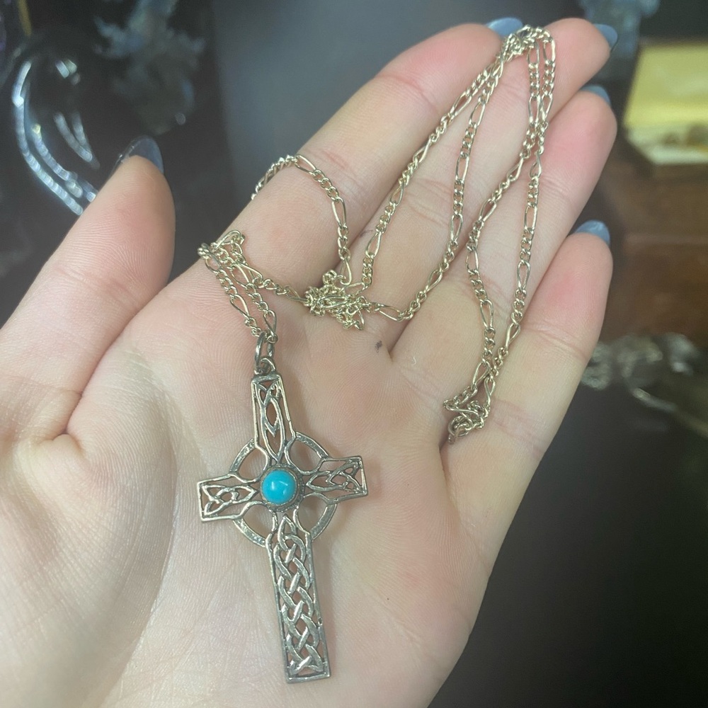 Vintage 925 turquoise cross necklace
